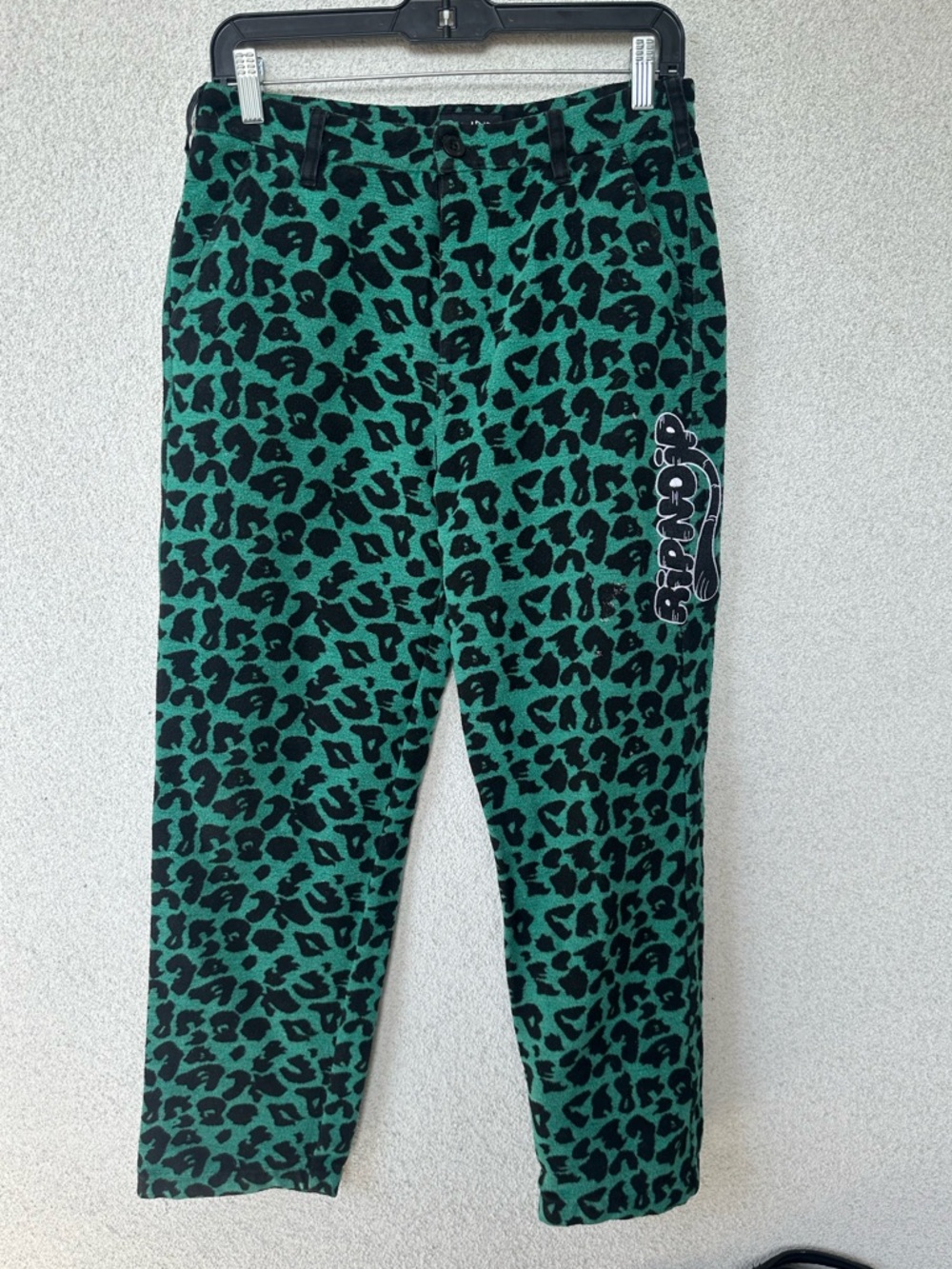 RIPNDIP Leopard Print Sweatpants Size 30 Green Black Nerm Logo